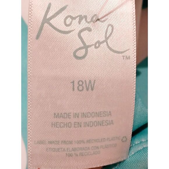 KONA SOL Plus-size turquoise and white striped V-neck Women's Size 18W - Picture 8 of 9